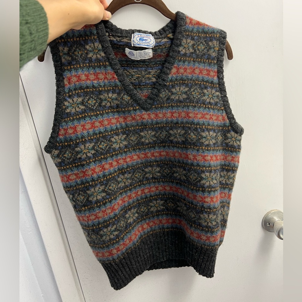 100% Wool Izod Lacoste Fair Isle Vest